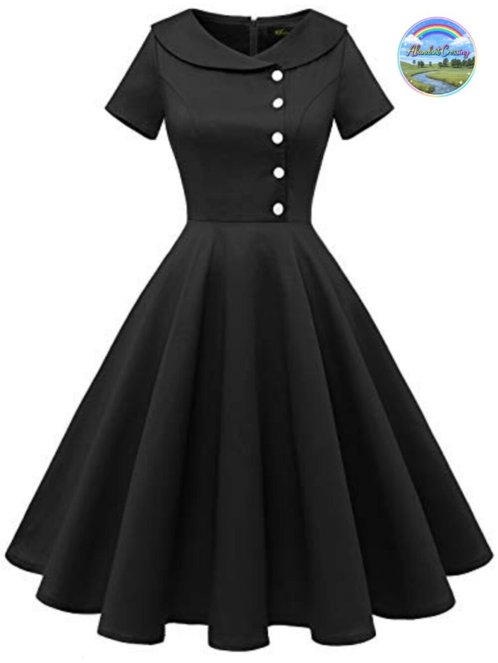 Vintage 1950s Audrey Hepburn Cocktail Swing Dress Peter Pan Collar Tea Length